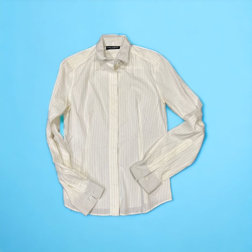 Dolce & Gabbana Fitted Dress Shirt Pinstripe Contrast Cuff Collar Sz 42 US 6
